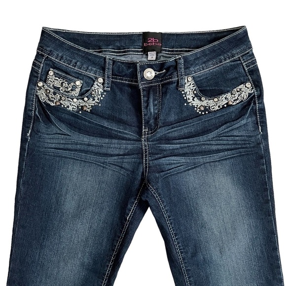 BEBE Embroidered Rhinestone Embellished Skinny Jeans - Picture 4 of 14